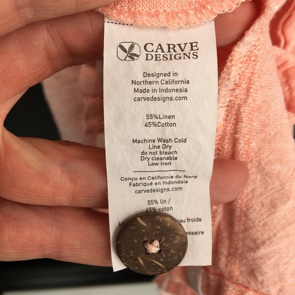 Carve Designs linen v-neck button front short sleeved shirt dress pink stripe S - Picture 7 of 10